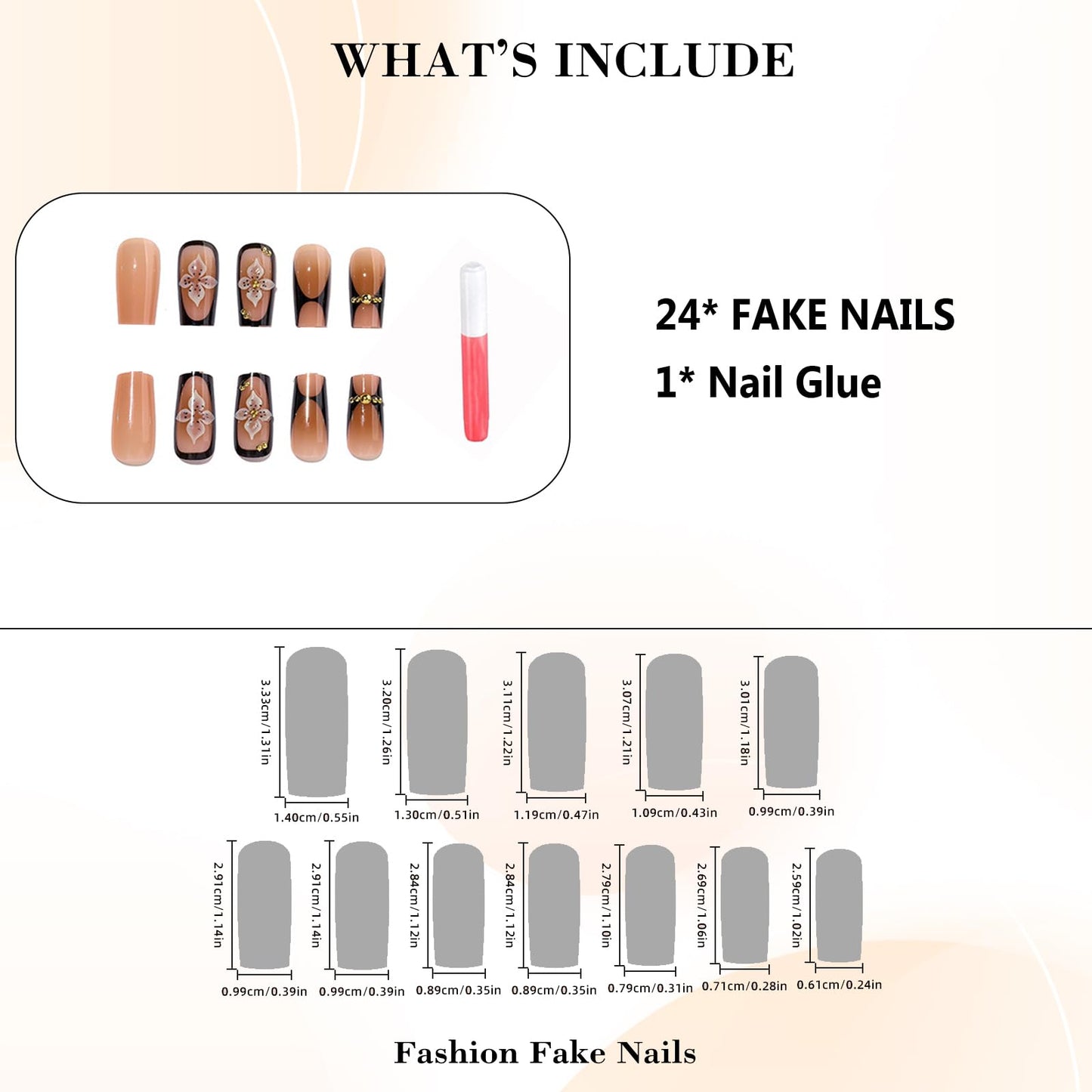 IMRAIN Press on Nails Long Square Fake Nails Brown Ombre False Nails Glossy Acrylic Stick on Nails for Women