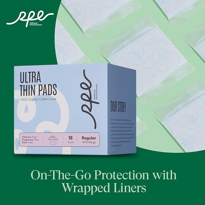 100% Organic Pads for Women, Ultra Thin Feminine Pads with Wings, Unscented Period Pads, Regular Absorbency Sanitary Pads, Organic Cotton Pads Menstrual (Regular, Size 3, 108 Count)