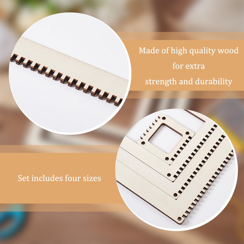 BENECREAT 4 Sizes Wooden Weaving Loom Kit, 2/4/5.9/7.8 inch Square DIY Weaving Loom DIY Weaving Art Tapestry Loom for Hanging Decor Woven Tapestry Knitted Crafts Making, 4.5mm Thick