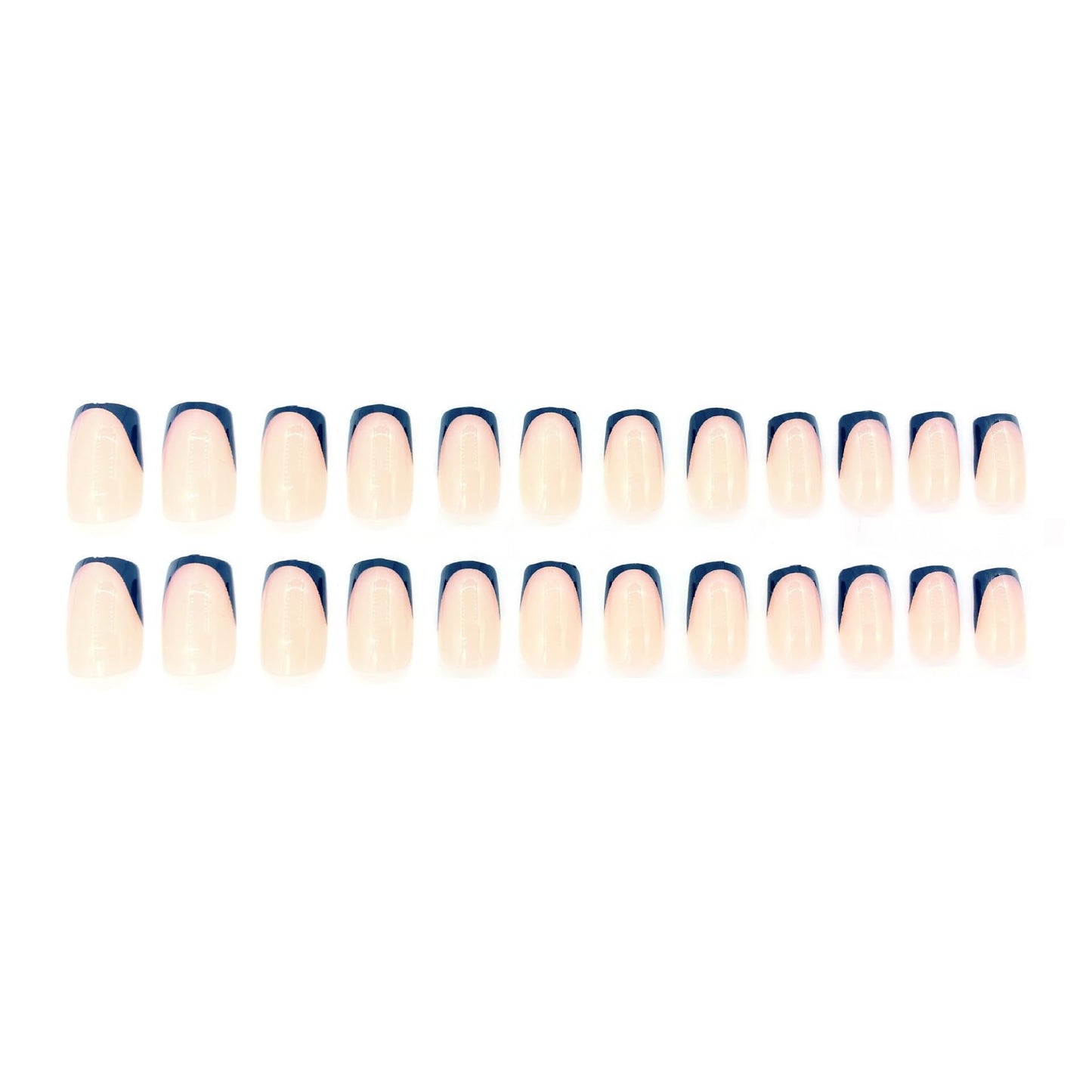 Black French Tip Press on Nails Short Square Fake Nails Full Cover Stick on Press ons - Nude False Acrylic Nails for Women Manicure 24 Pcs