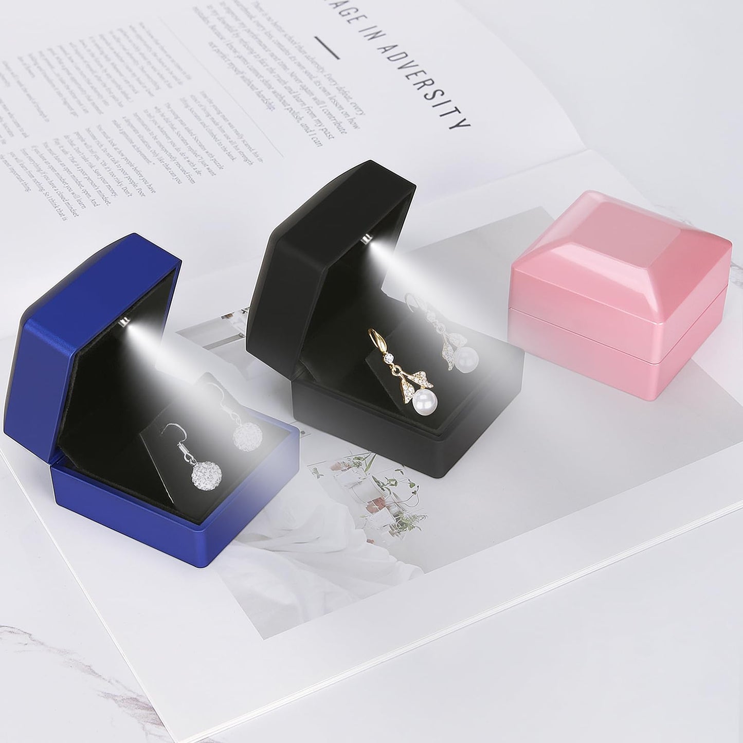 LED Stud Earring Jewelry Gift Box for Proposal, Wedding, Engagement，Birthday Luxury Jewelry Gift Box with LED Light, Jewellry Display Box (Black)