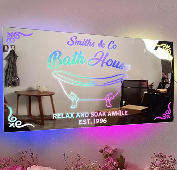 Custom LED Light Up Mirror with Multi Colour Lighting, Custom Name Neon Sign Light for Bathroom, Living Room, Bar, Barber Shop