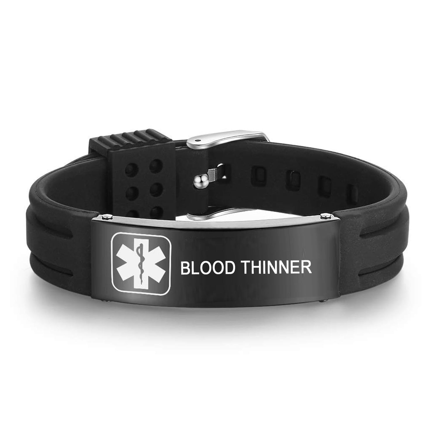 VNOX BLOOD THINNER Medical Alert ID Bracelet for Men Women - Silicone Rubber Stainless Steel Adjustable Bracelet for Unisex