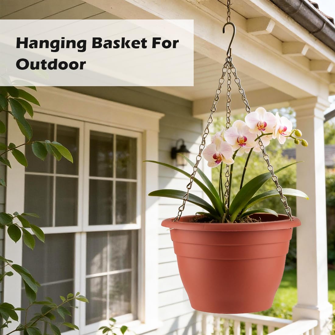 RooTrimmer Hanging Planters 11 Inch, 3 Pcs Flower Pots with Drainage Hole, Self Watering Hanging Basket for Indoor Outdoor Plants, Decor, Pottery Red