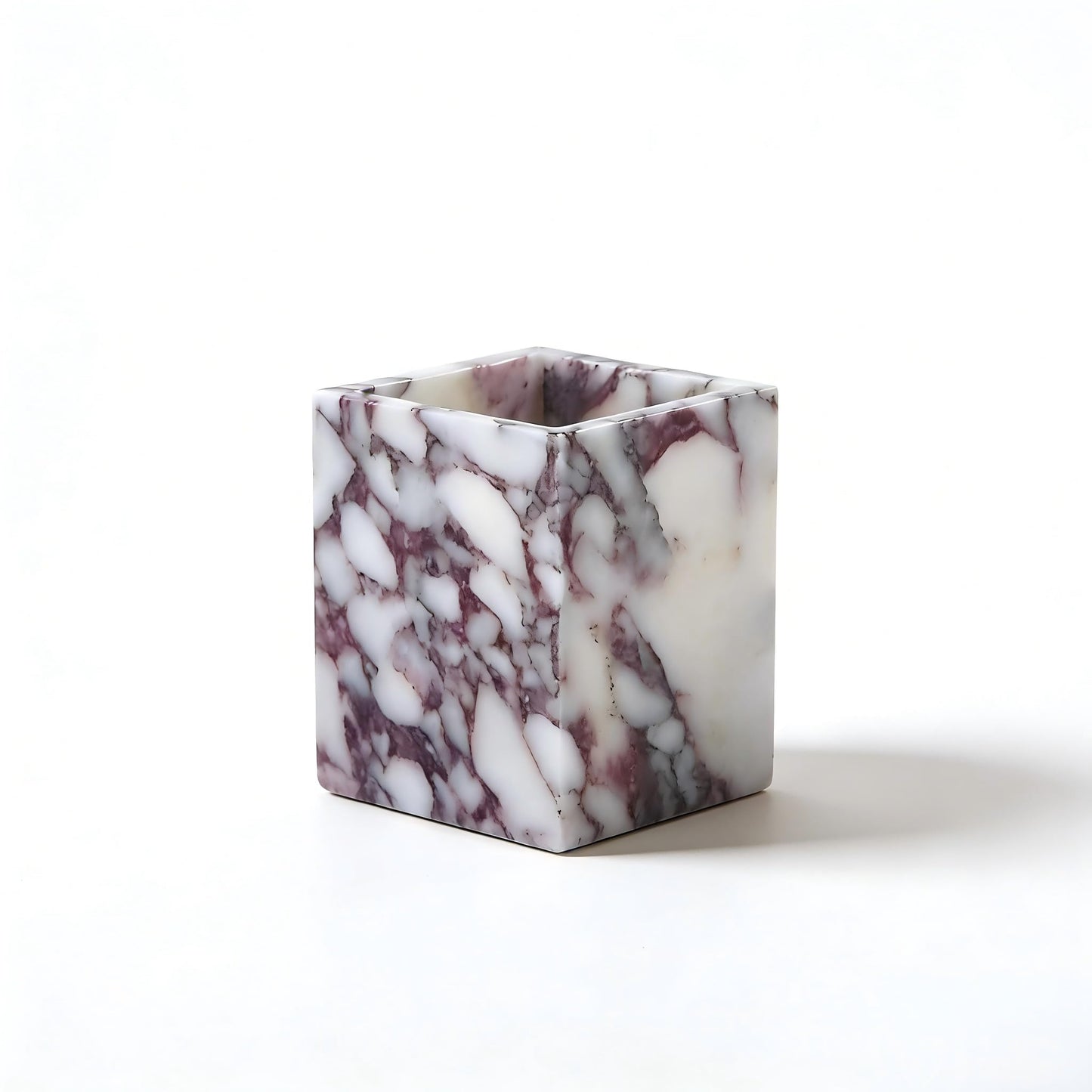Artisanal Abode Marble Pen Holder, White Stone Rectangular Desktop Organizer, Office Study Makeup Brush Storage, Home Desk Decor, Minimalist Design, Durable Marble Accessory