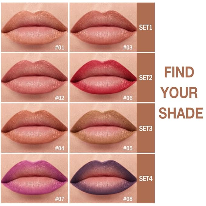 2in1 Gradient Lip Liner & Lipstick Combo,Matte Longwear Waterproof Lip Pencil with Cone Tip,Smudge Proof Crayon for Flawless Ombre Contour,Women's Long Lasting Makeup Set(07Lilac Dream+08Violet Noir)