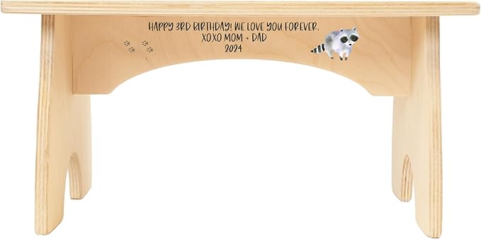 Step Stool for Toddlers- Personalized Wood Kids Step Stool with Name for Kitchen Sink, Bathroom, Potty Training, Toilet, Kitchen Sink- Sturdy and Safe- Made in USA by BloomOwl (Woodland Friends)