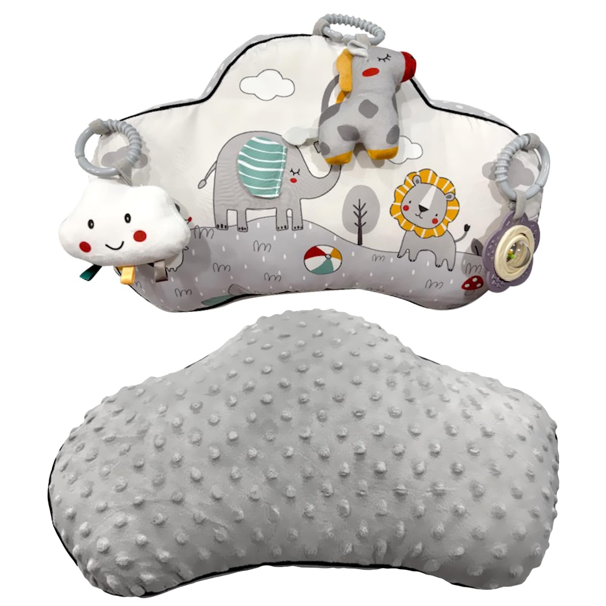 Autumn Bliss Co Tummy Time Activity Toy with 3 Detachable Sensory Toys | Baby Tummy Time Pillow for Infants 0-9 Months | Soft Breathable Tummy time Wedge Pillow with Rattle, Crinkle & Teether Toys
