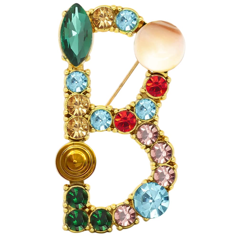 XGALBLA Letters B Plated Metal Stone Clear Colorful Crystal Lapel Pin Brooches Collar(Gold Tone)