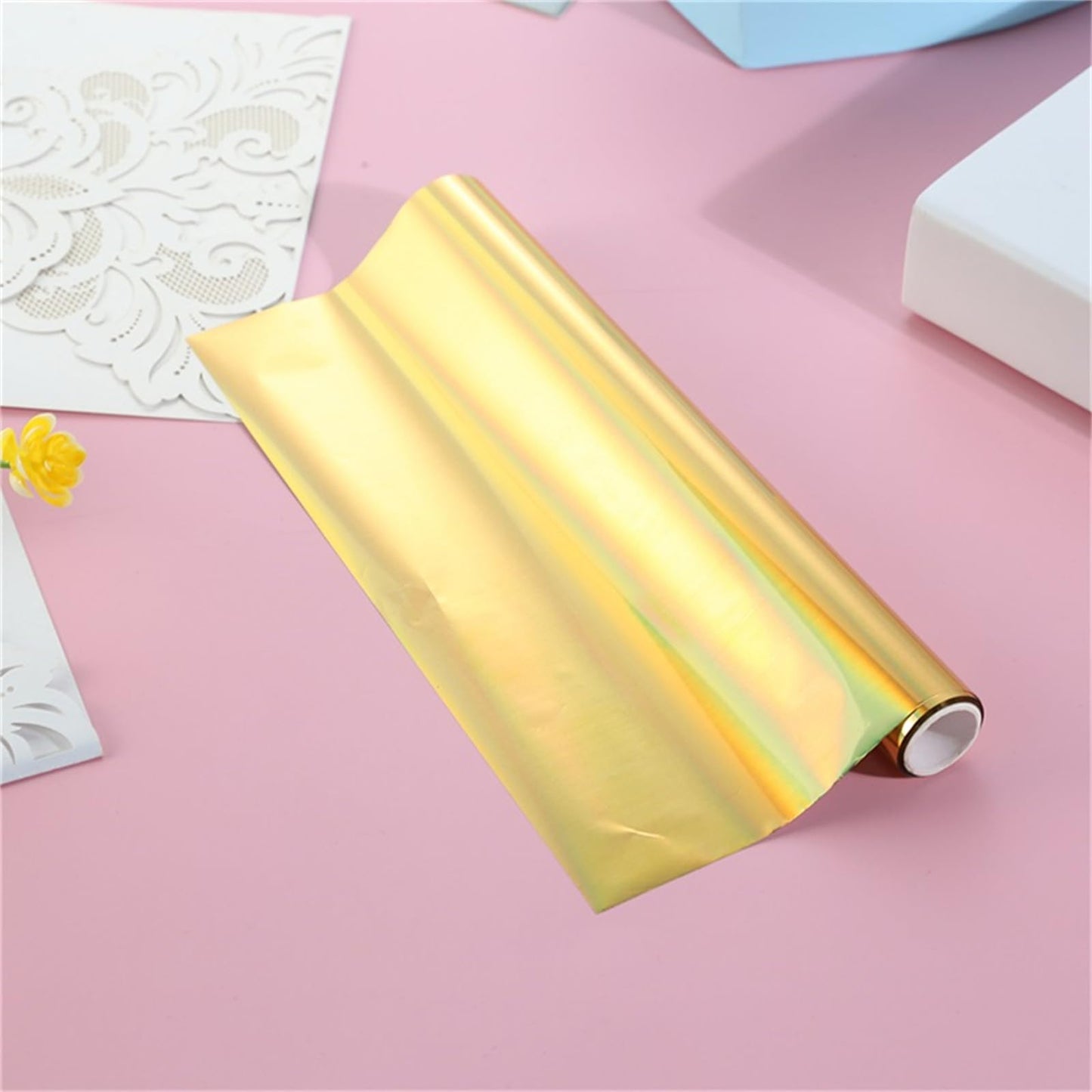 Briartw Toner Reactive Foil by Laser Printer and Laminator,6 Roll 16.4ft X 7.6inch Holographic Gold Transfer Foil Paper Bundle for DIY Craft Embossing Scrapbooking Cards Making