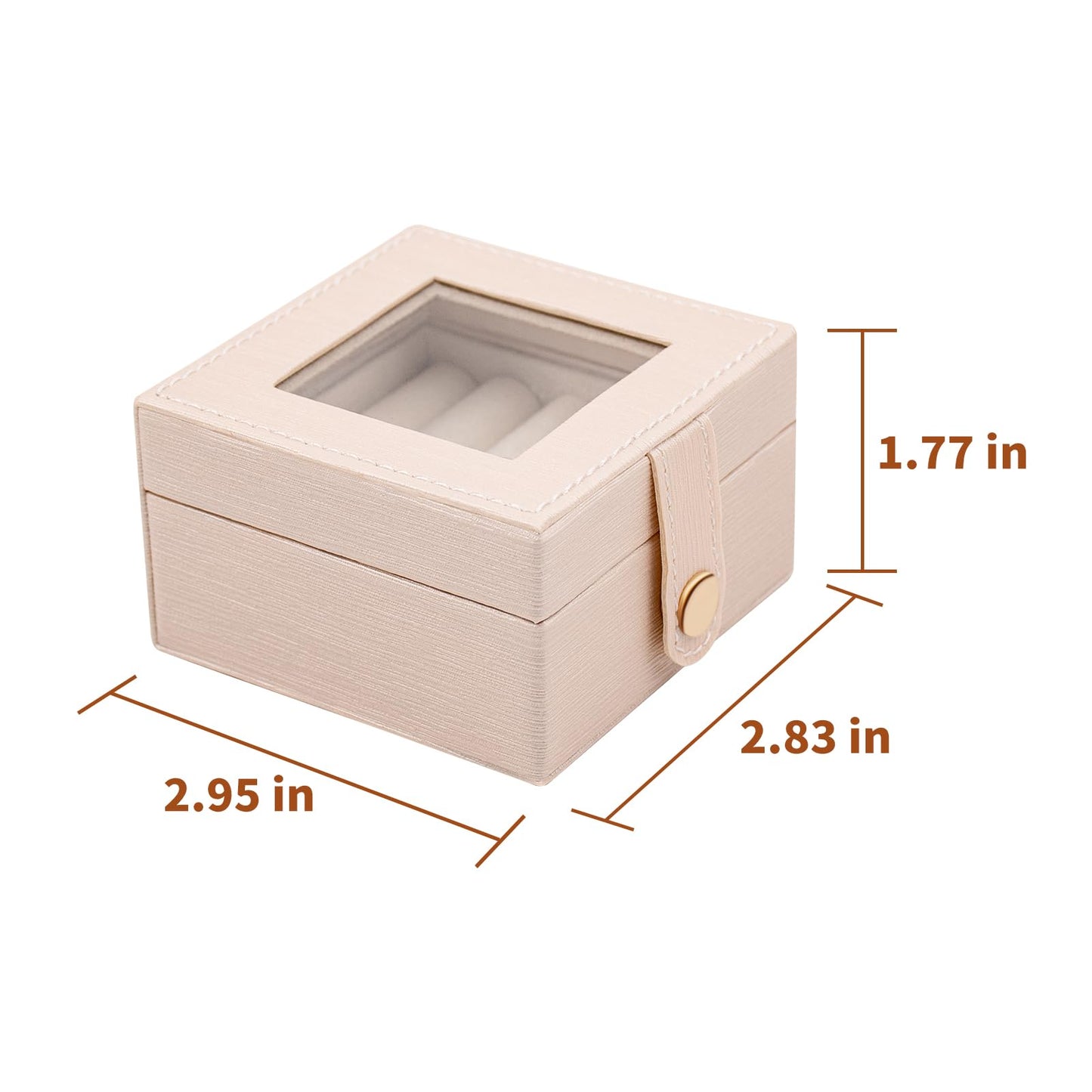SANQIANWAN Small Leather Jewelry Box with Glass Top Mini Ring Display Case with 8 Slots for Selling Gift for Girls and Women (Pearl White)