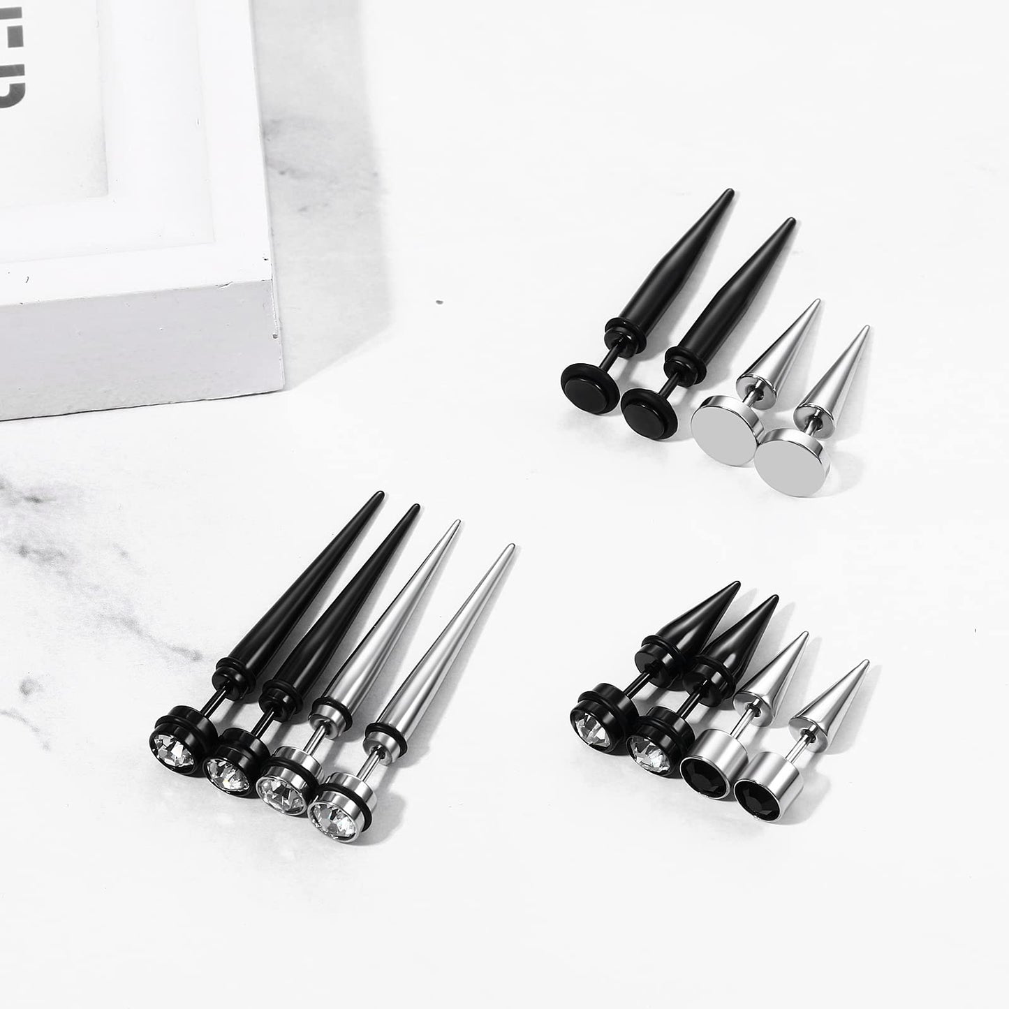 Aroncent 12PCS Stainless Steel Spike Hoop Earrings