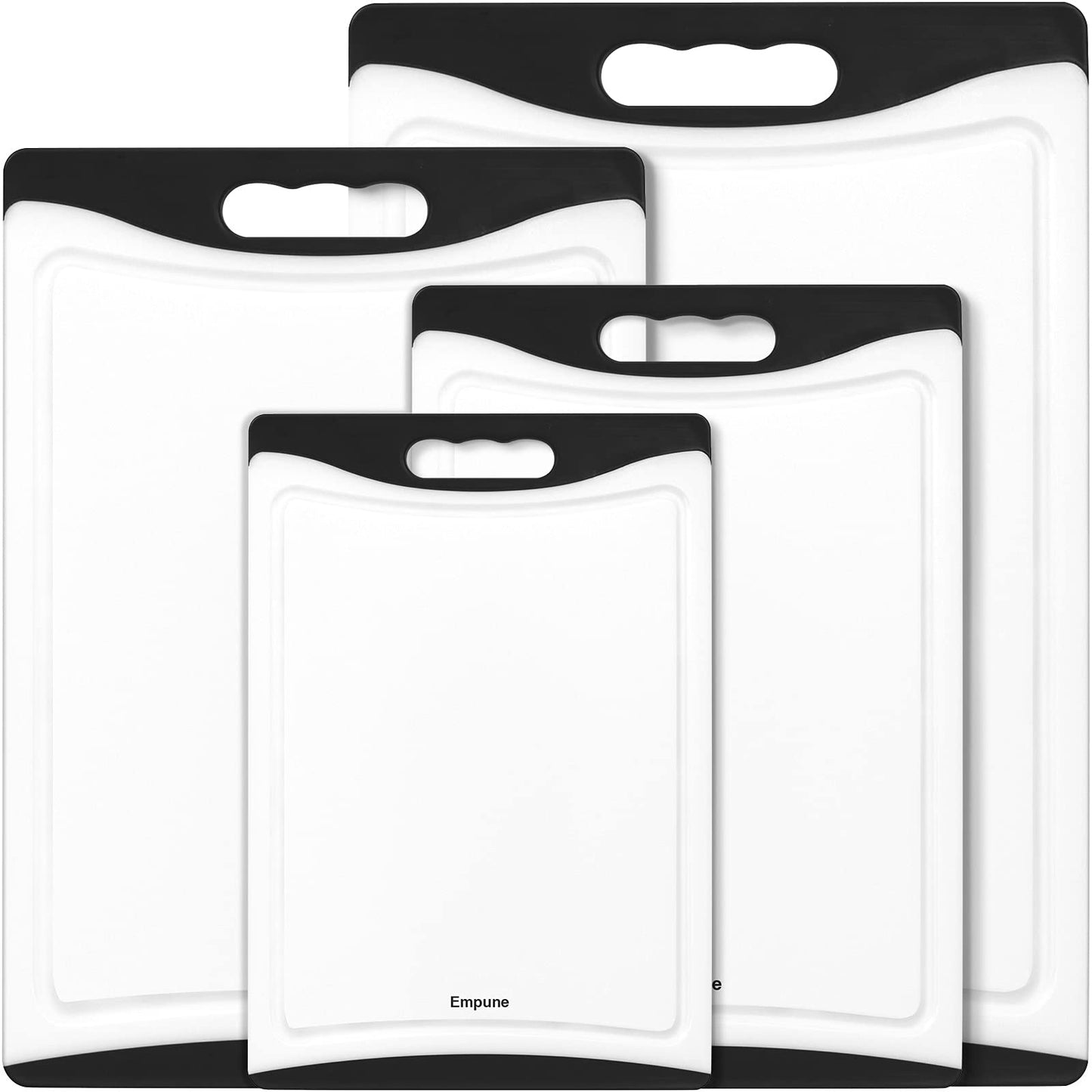 Empune Extra Large Cutting Boards, Plastic Cutting Boards for Kitchen (Set of 4) Cutting Board Set Dishwasher Safe Chopping Board with Juice Grooves Easy-Grip Handles, Black