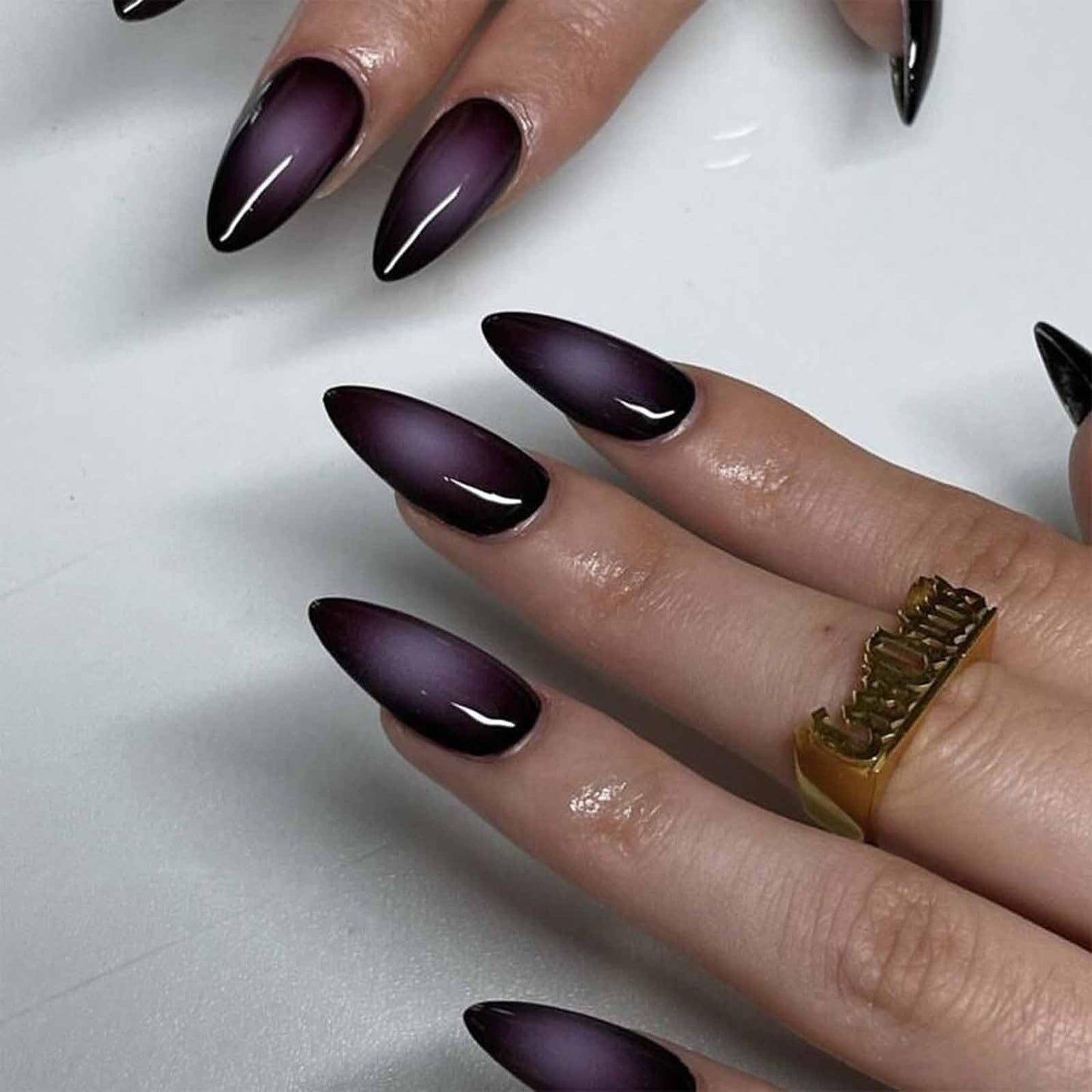 IMSOHOT Press on Nails Medium Almond Fake Nails Purple Ombre Stiletto Acrylic False Nails Gel Full Cover UV Artificial Nails 24PCS