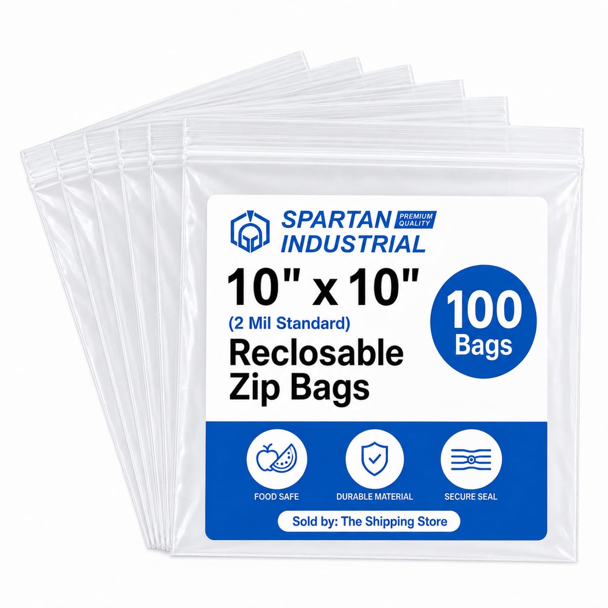 Spartan Industrial - 10” X 10” (100 Count) 2 Mil Clear Reclosable Zip Plastic Poly Bags with Resealable Lock Seal Zipper