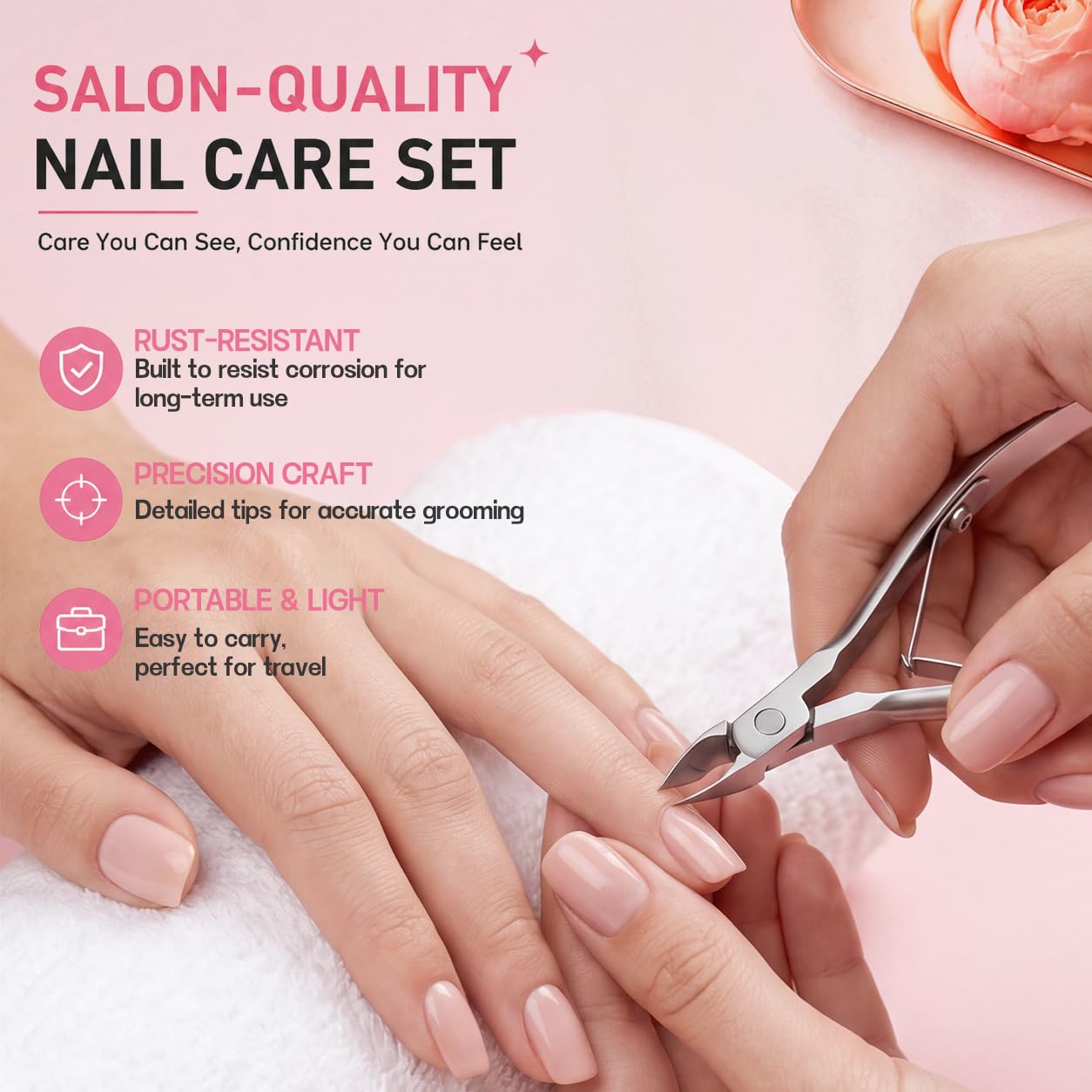 Professional Cuticle Trimmer Set – Includes Cuticle Nippers & Pusher, Stainless Steel Nippers for Manicure Pedicure, Nail Cuticle Clippers for Fingernails & Toenails, Perfect for Salon & Home Use