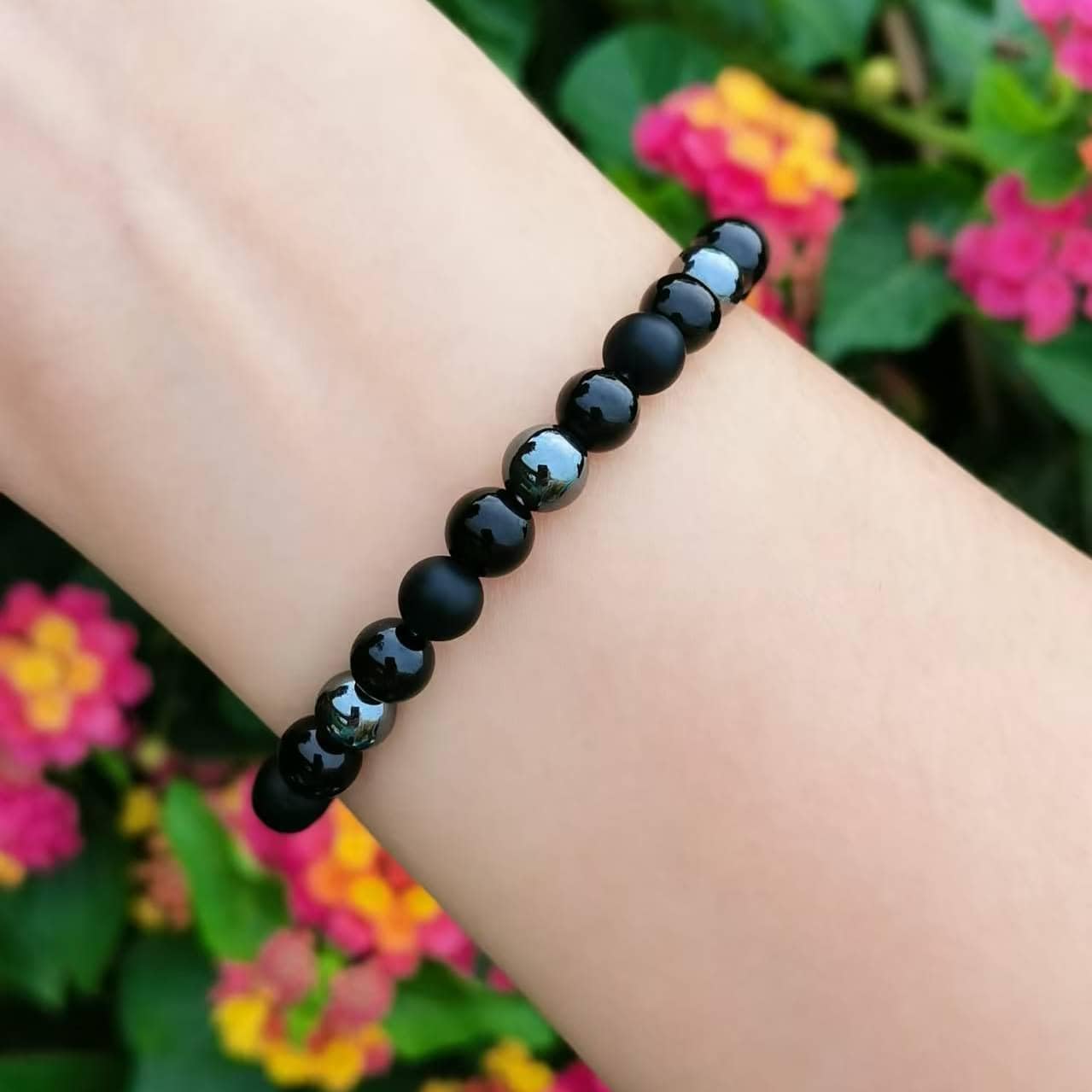 Gracayfr Black Tourmaline Bracelet Empath Protection Obsidian Onyx Triple Natural Stone Healing Crystals Spiritual Gemstone Stretch Bead Hematite