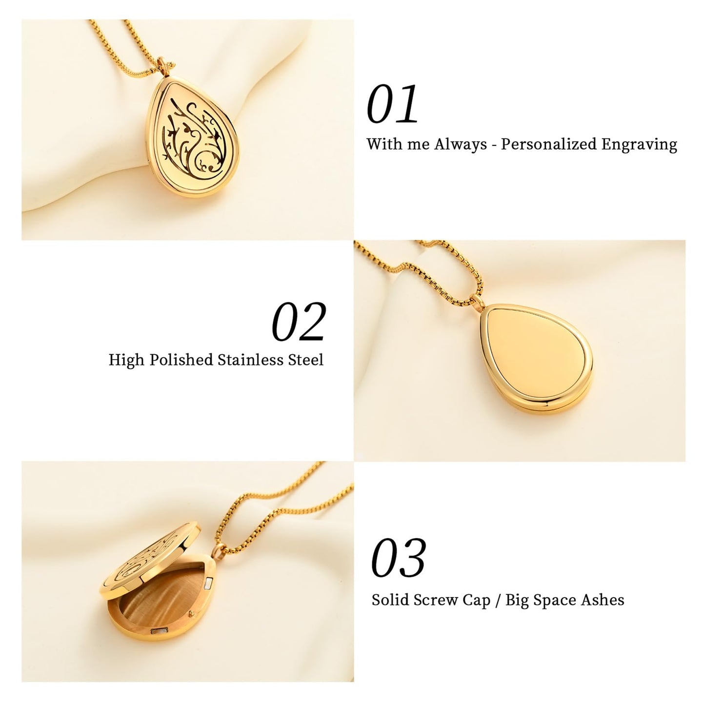 mingkejw Teardrop Essential Oil Diffuser Necklace Aromatherapy Pendant Locket Jewelry Stainless Steel Perfume Necklace| 22’’ Adjustable Chain| 12 Refill Pads| Gift Box
