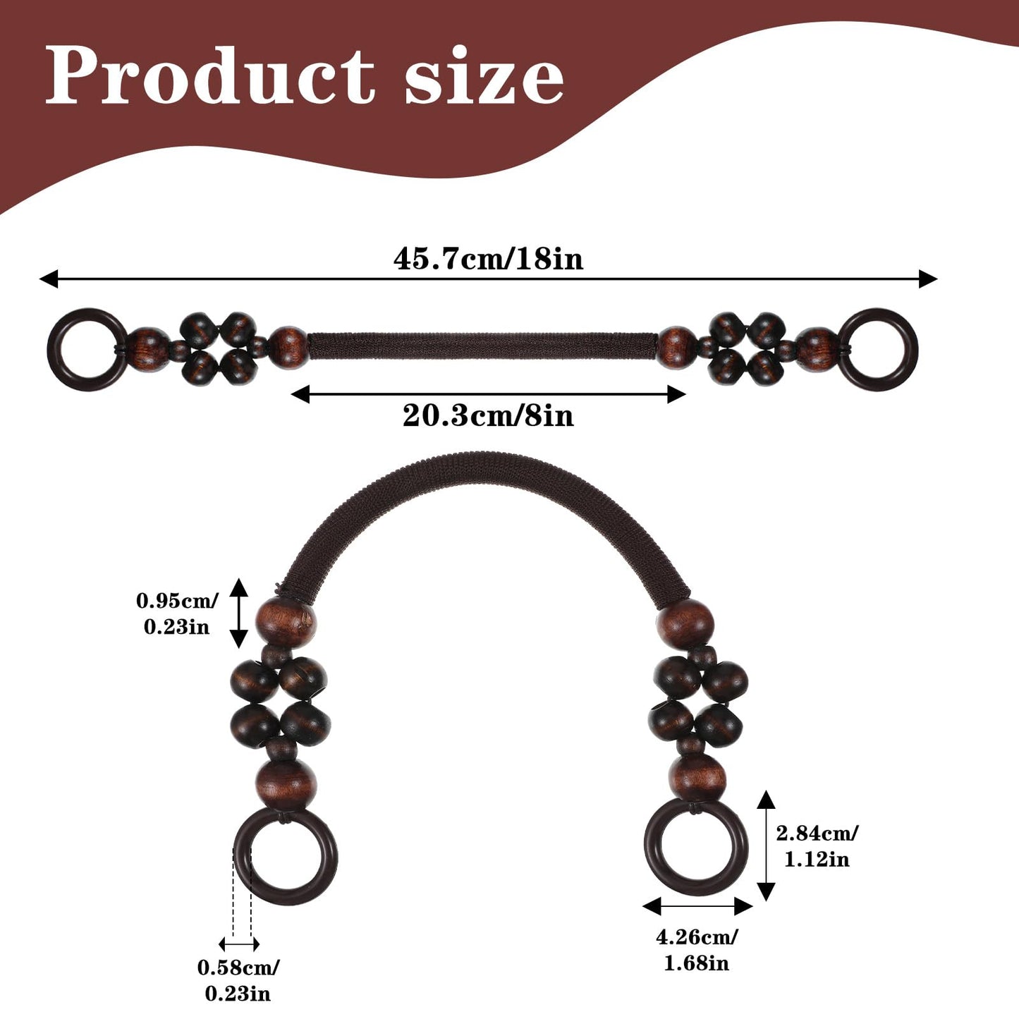 12 PCS Wooden Beaded Purse Handles, 6 Colors Rustic Nylon Rope Bag Straps with Beads, 18 Inch U-Shape Replacement Handles for DIY Crochet Tote, Beach Bags, Macrame Bag Making Supplies