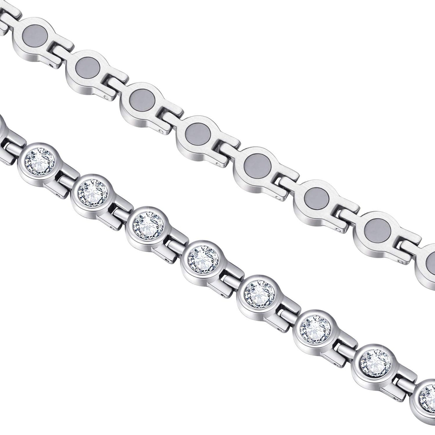 Feraco Magnetic Bracelet for Women Titanium Steel Magnetic Bracelet with Magnets Sparkling Crystal (Pack of 2)