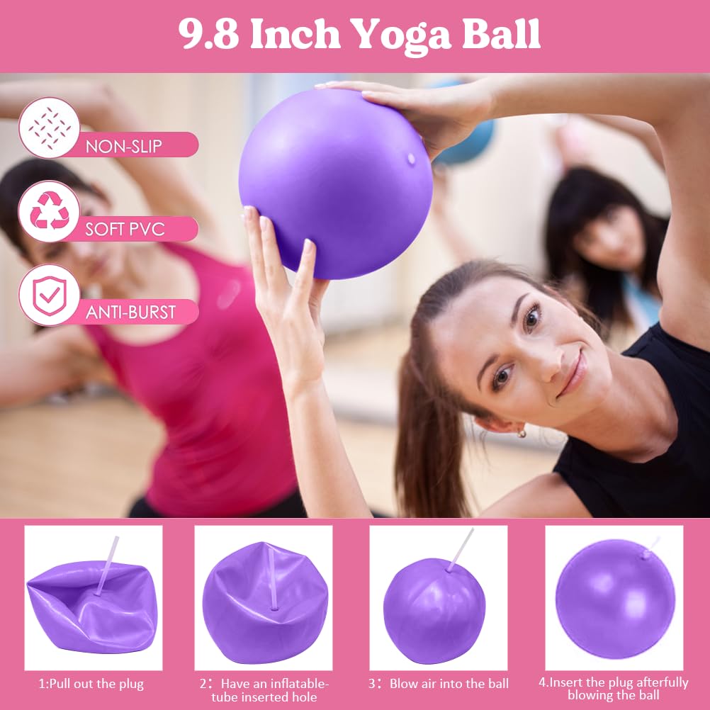 Karltion Pilates Ring 13 Piece Set,Pilates Kit for Women Exercise Equipment Accessories Deformation Magic Circle with Padded Handles, Workouts Ball, Guide & Bag, Resistance Bands for Legs Arms-Purple