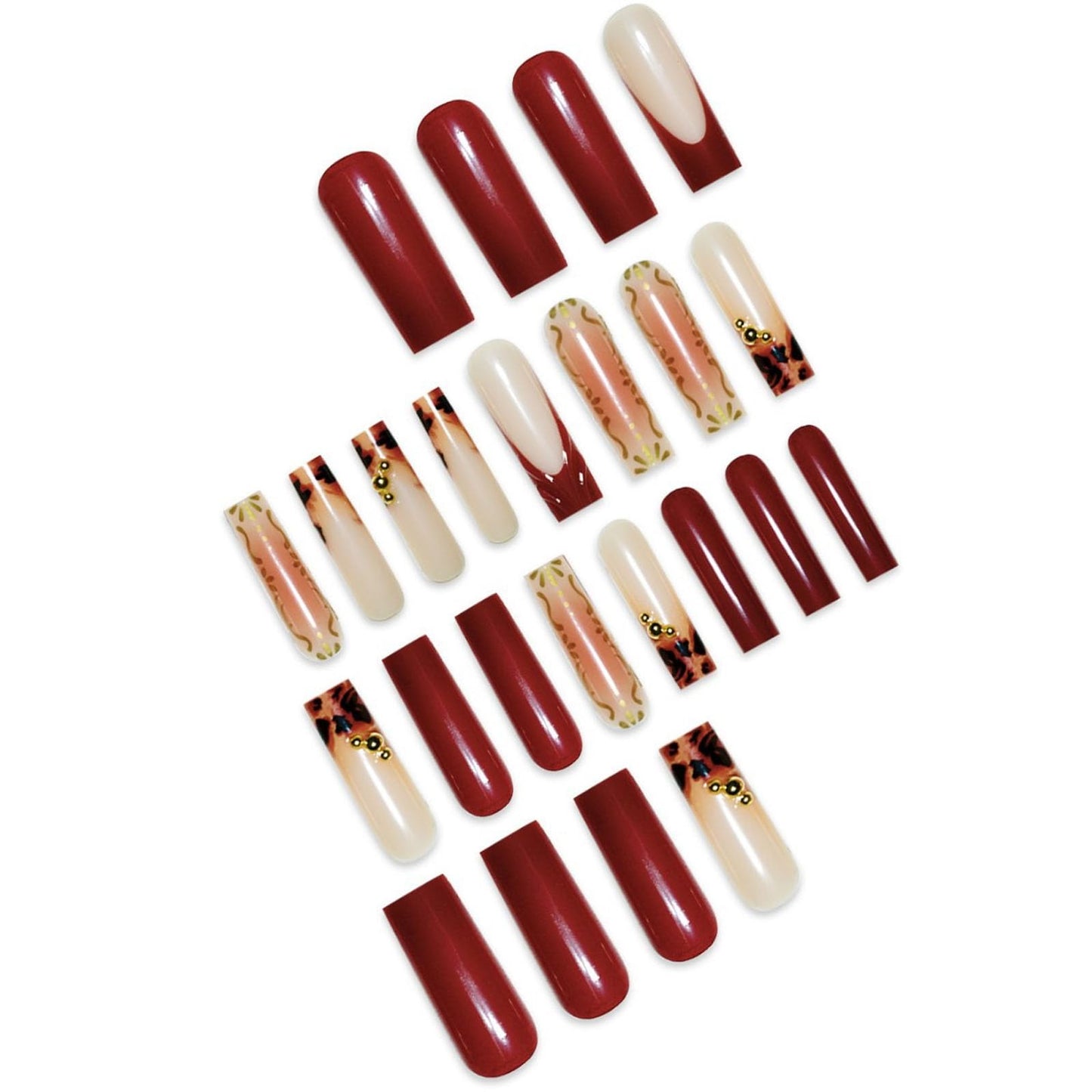 IMSOHOT Fall Press on Nails Long Square Fake Nails Brown Ombre French Nail Tips Chrome Golden Full Cover Acrylic Glue on False Nails for Women