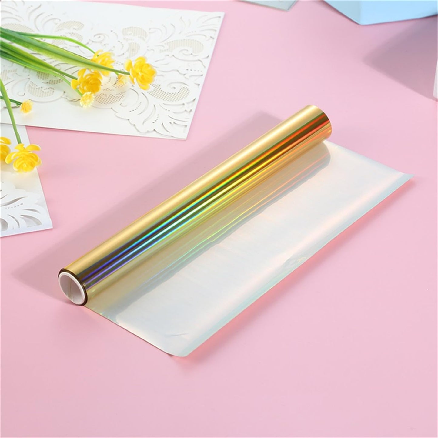 Briartw Toner Reactive Foil by Laser Printer and Laminator,6 Roll 16.4ft X 7.6inch Holographic Gold Transfer Foil Paper Bundle for DIY Craft Embossing Scrapbooking Cards Making