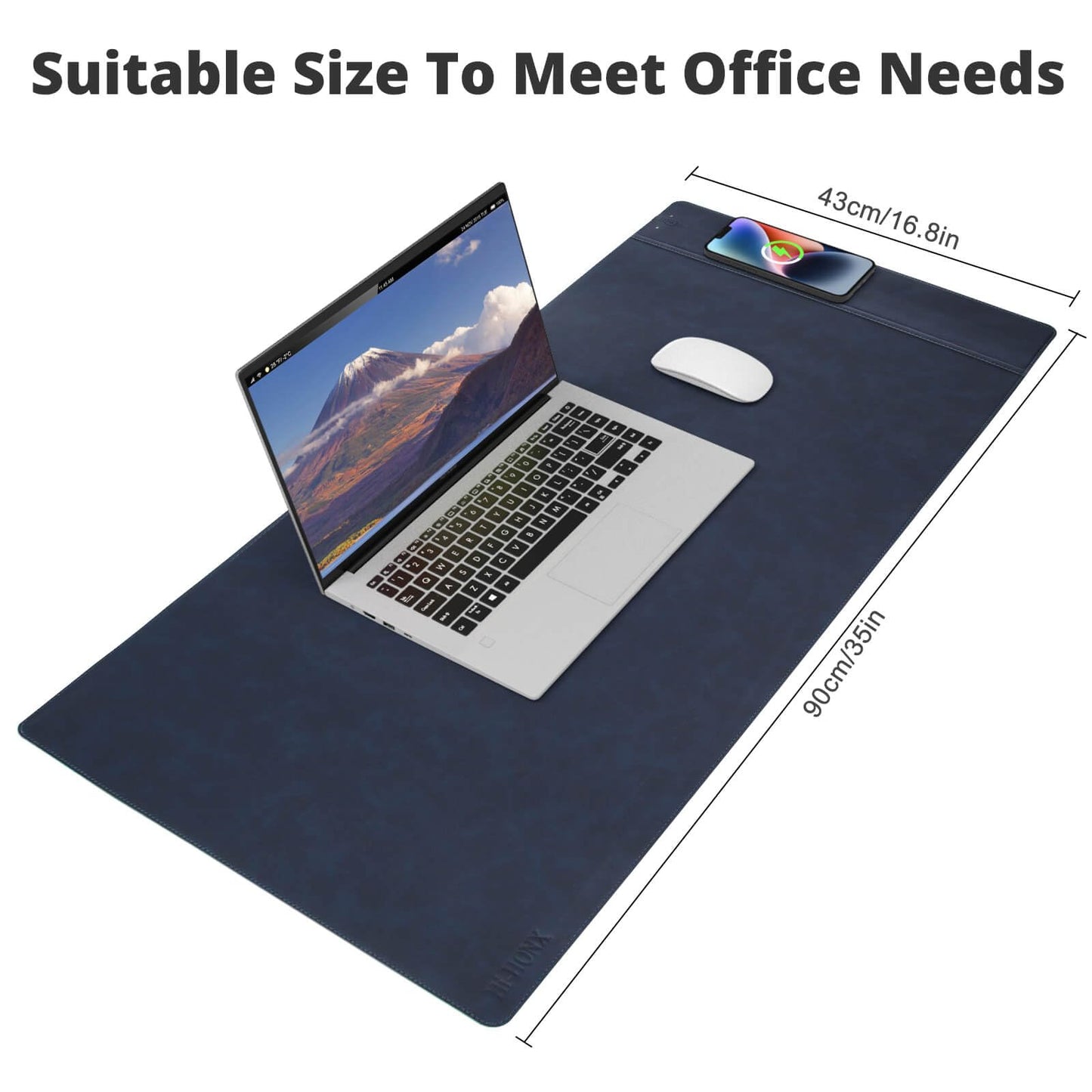 Hi-HONX Magnetic Wireless Charging Desk Pad, Office Desk Mat with Wireless Charger, Waterproof and Scratch-Resistant Large Mouse Mat, Microfiber Leather Mouse Pad for Office and Home Use, Blue Color