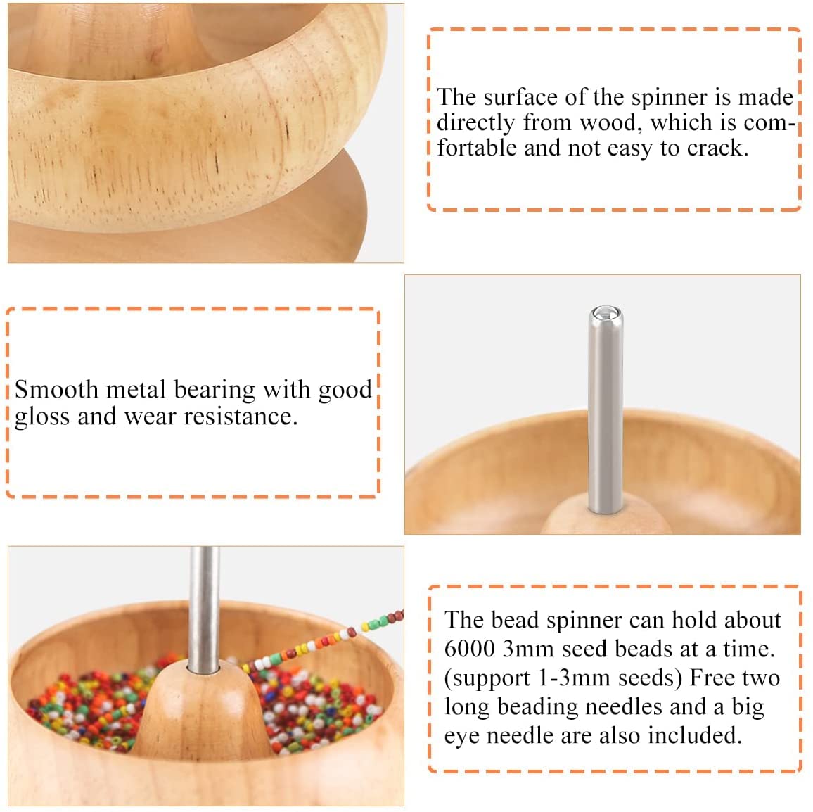 hobbyworker Upgrade Wooden Bead Spinner with 2 Pcs Big Needles,8000 Pcs Seed Beads and 1 Surprise Gift Pack for Jewelry Making Tools,Quickly Stringing Beads Tool, Manual Operated