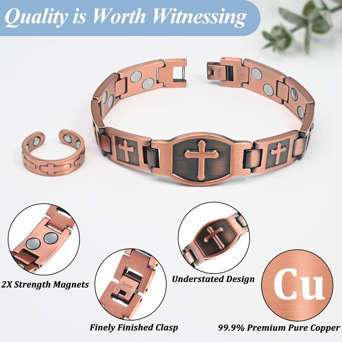 Vicmag Men Copper Bracelet Double Row 100% Solid Pure Copper Jewelry Gift with Adjustment Tool