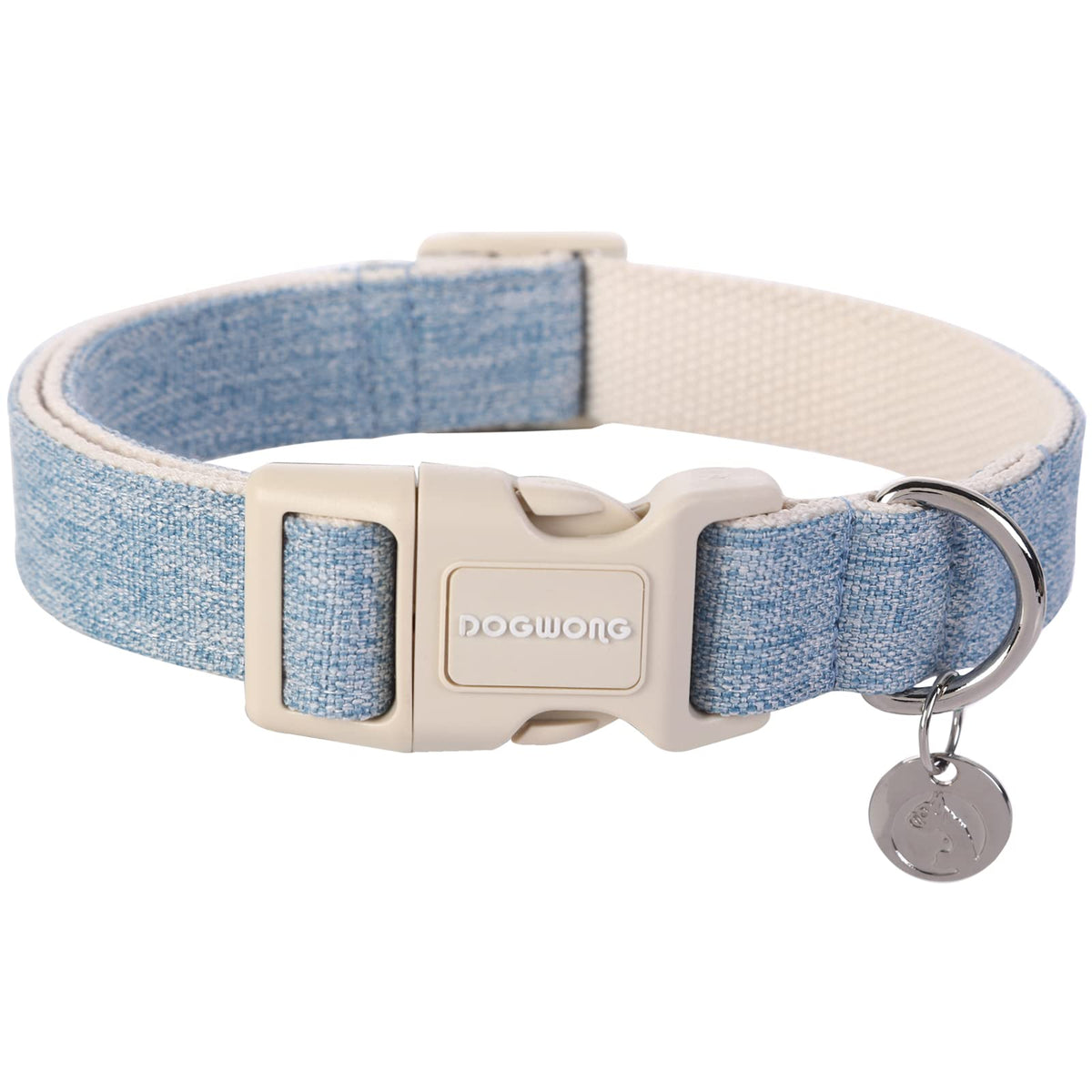 DOGWONG Cotton Hemp Dog Collar, Heavy-Duty Blue Dog Collar Adjustable Soft Natural Fabric Cute Wedding Puppy Necklace for Small Medium Large Dogs