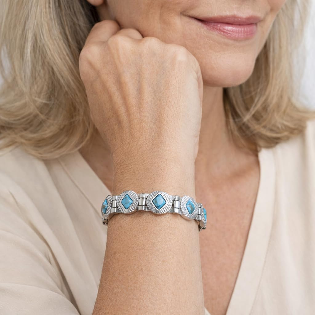 38 Elegant Stainless Steel Blue zircon Magnetic Bracelet for Women Magnetic Functions with Free Link Removal Tool Mother's gift (Silver With Blue Ziron)