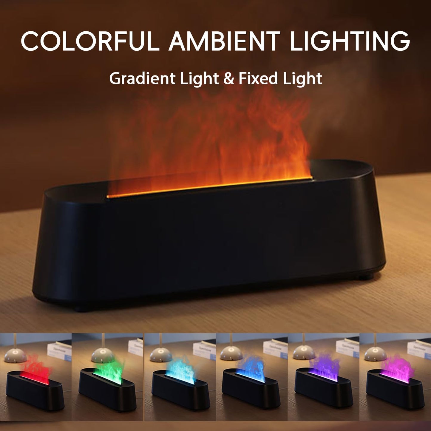 YALEDI Essential Oil Diffuser, Fireplace Flame Fire Oil Diffuser, 250ml Cool Mist Aromatherapy Humidifier, Scent Diffuser with 7 Colors Light, Remote Control, Timer & Auto-Off for Home, Room (Black)
