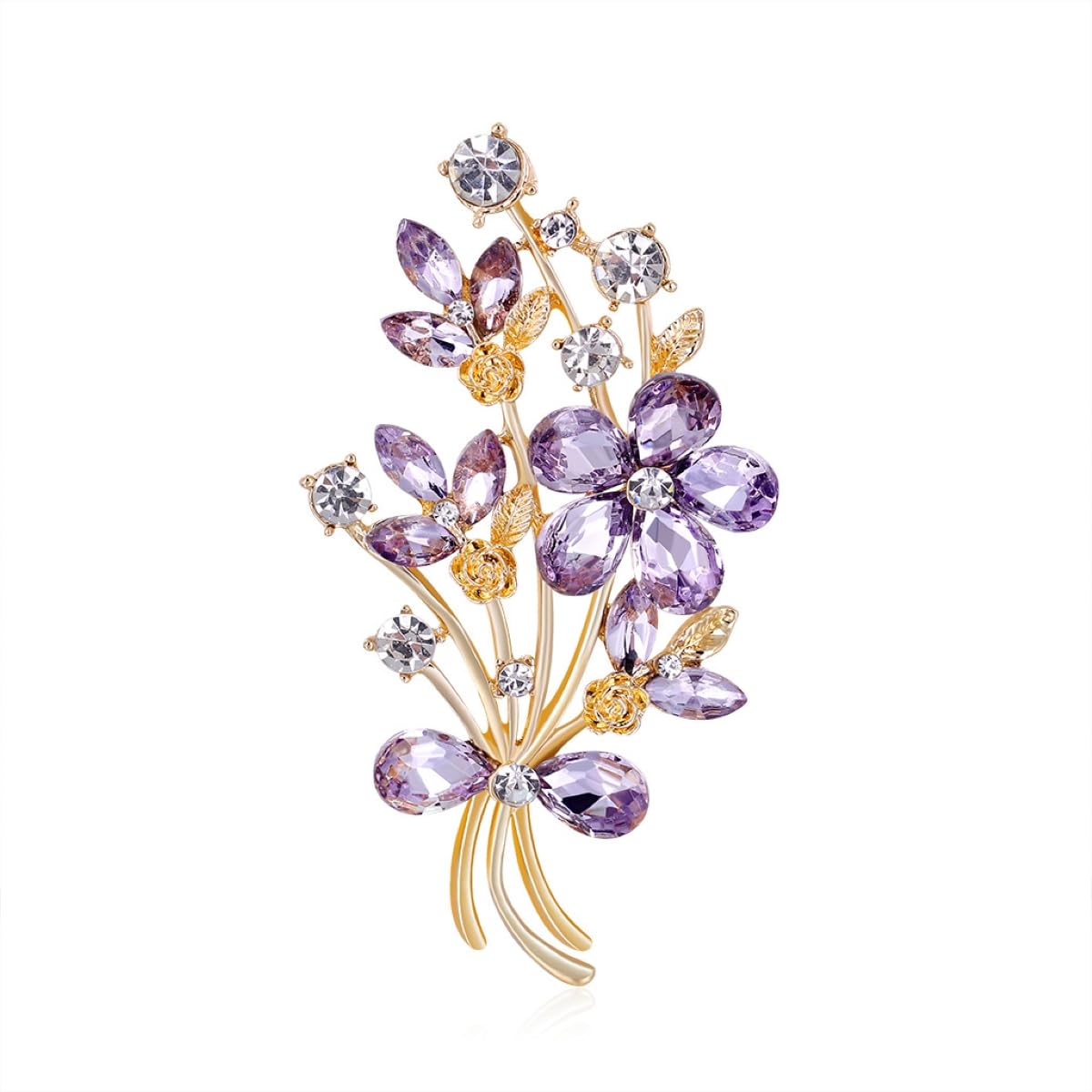 YOQUCOL Vintage Purple Austrian CZ Crystal Rhinestone Poppy Flower Bouquet Shape Brooch Pin for Women