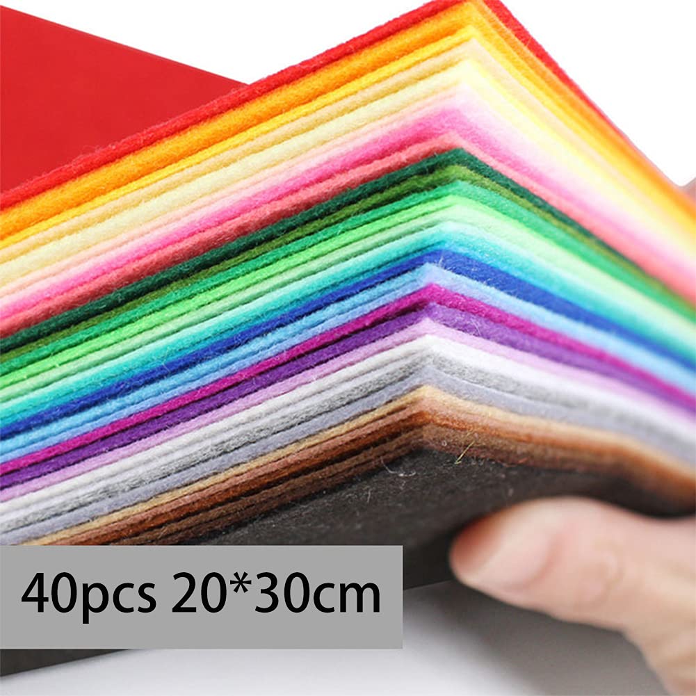 ZGXY Felt Sheets, 40 Pcs 8 X 12 inches (20 X 30cm) 1mm Thick Soft Felt Fabric Sheet, DIY Craft Sewing Pre-Cut Quilt Squares, Premium Colorful Hard Fabric Sheets for Handmade Crafting and DIY Projects.
