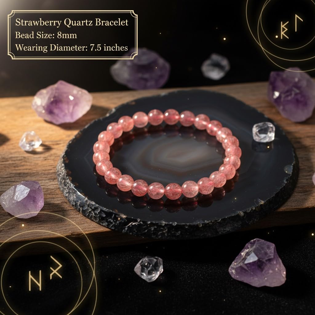 The Vida Handmade AAA+ Quality Crystal Stretch Elastic Bracelet - Nature Gemstone - Jewelry Gift - Holiday Gift - For Women & Men (Strawberry Quartz)