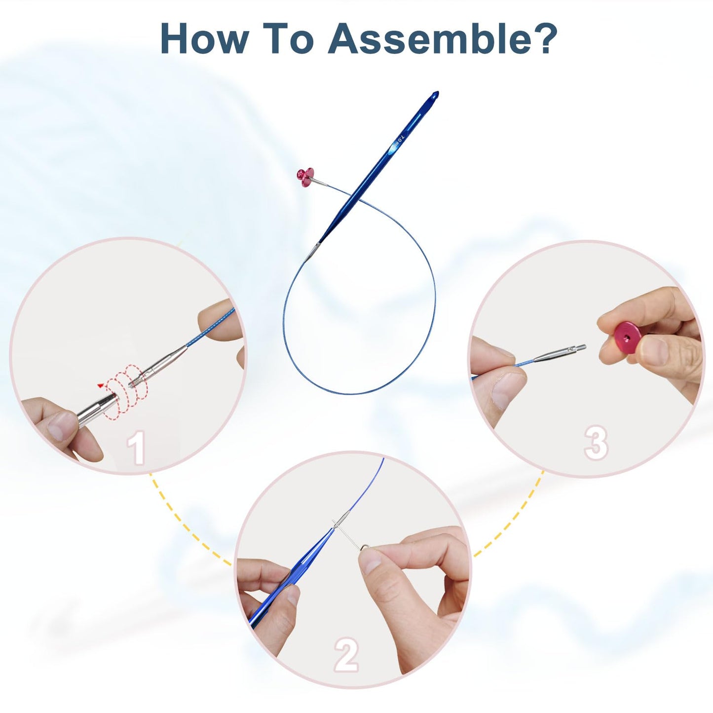 Tunisian Crochet Hooks Set Interchangeable with Case - 26pcs Metal Afghan Knitting Needles Kit 3mm-10mm with Long Cable & Ergonomic Grips, Blue