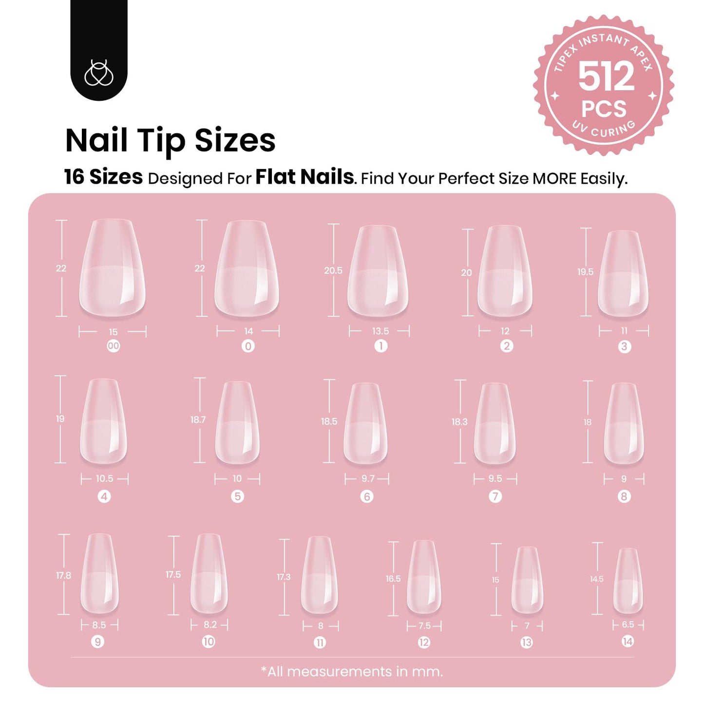 Beetles Tipex Instant Apex Nail Tips Short Coffin Shape 512 Pcs Pre Etched Fake Nails Tips Thick Acrylic Nail Pre Builder Gel Press-on Nails