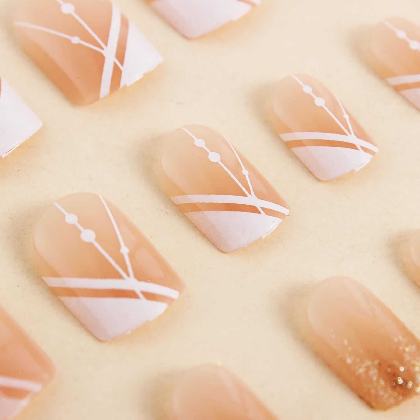 BABALAL Press on Nails Short Square Fake Nails White French Tip Glue on Supplie Design Art 24Pcs Gold Bling Full Cover Acrylic False Nails