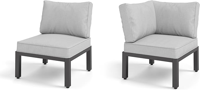 Sophia & William Outdoor Patio Furniture Set, Metal Sectional Sofa Set Patio Conversation Set with Cushions-2 x Single Sofa