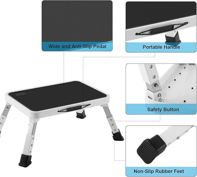 Folding Step Stool, Height-Adjustable Step Stool with Non-Slip Platform, Step Ladder for Adults or Kids in Kitchen, Home, 330 Lbs Capacity