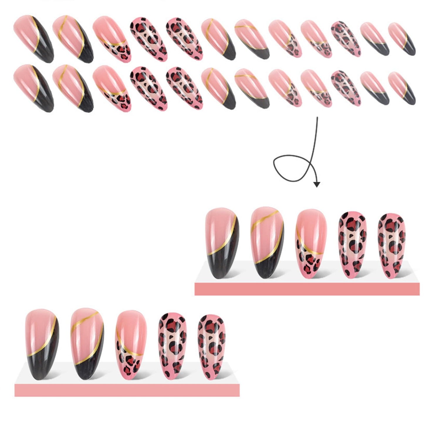 FJSMTOPl Alomnd Press on Nails - Leopard Print Fake Nails - Medium False Nail Press ons - French Tip Acrylic Glue on Nail - Artificial Nail Stick on Nails for Women Manicure 24Pcs