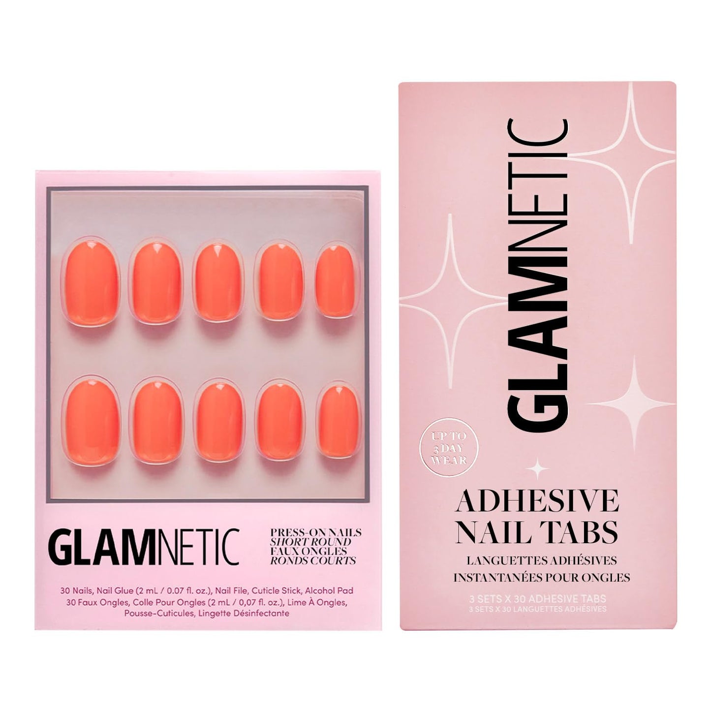 Glamnetic Press-On Nails & Adhesive Nail Tabs - Apricot | Orange Solid Opaque Round False Nails | 12 Sizes - 30 Nail Kit with Adhesive Tabs