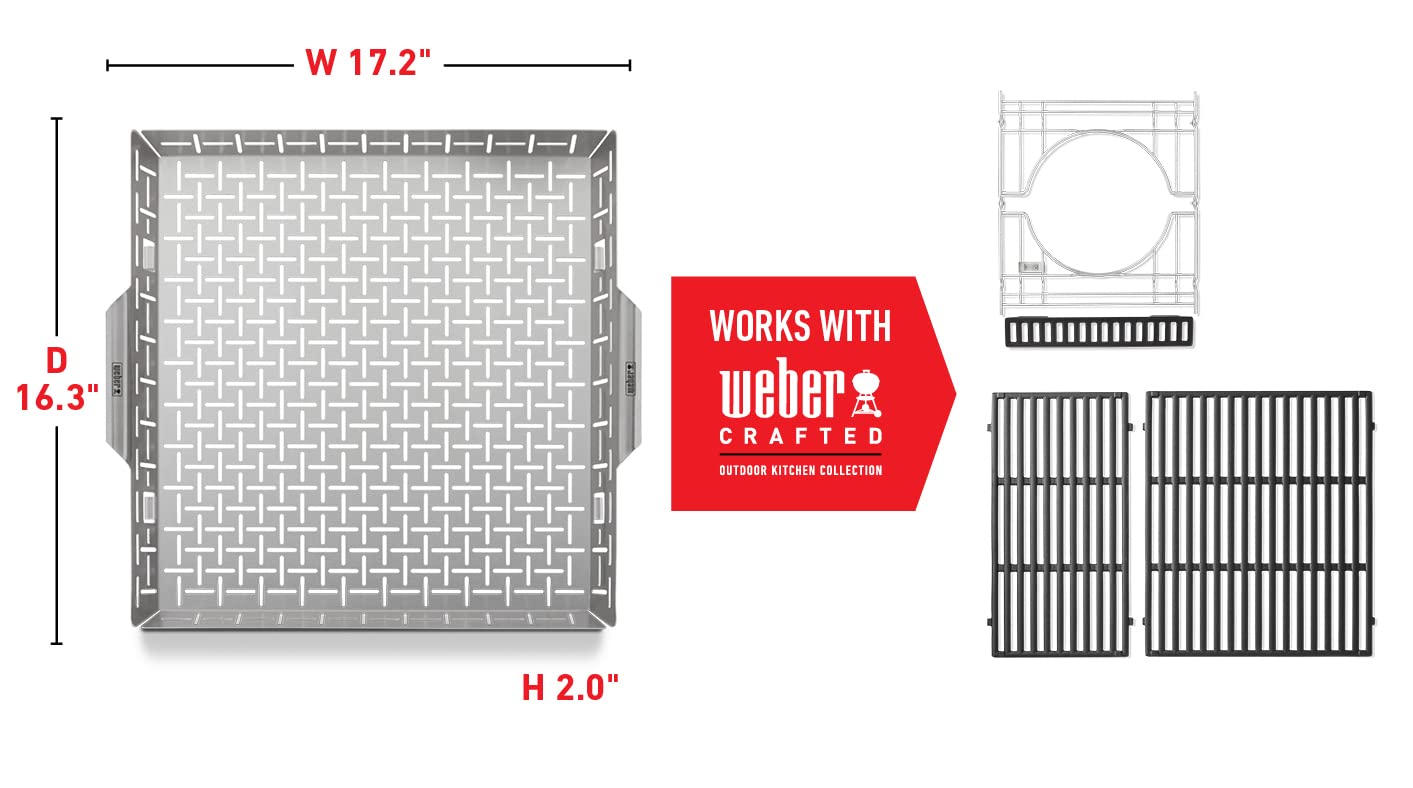 Weber Crafted Roasting Basket – Stainless‑Steel Grill Basket for Even Roasting of Small & Delicate Foods, Designed for Weber Crafted Outdoor Kitchen System