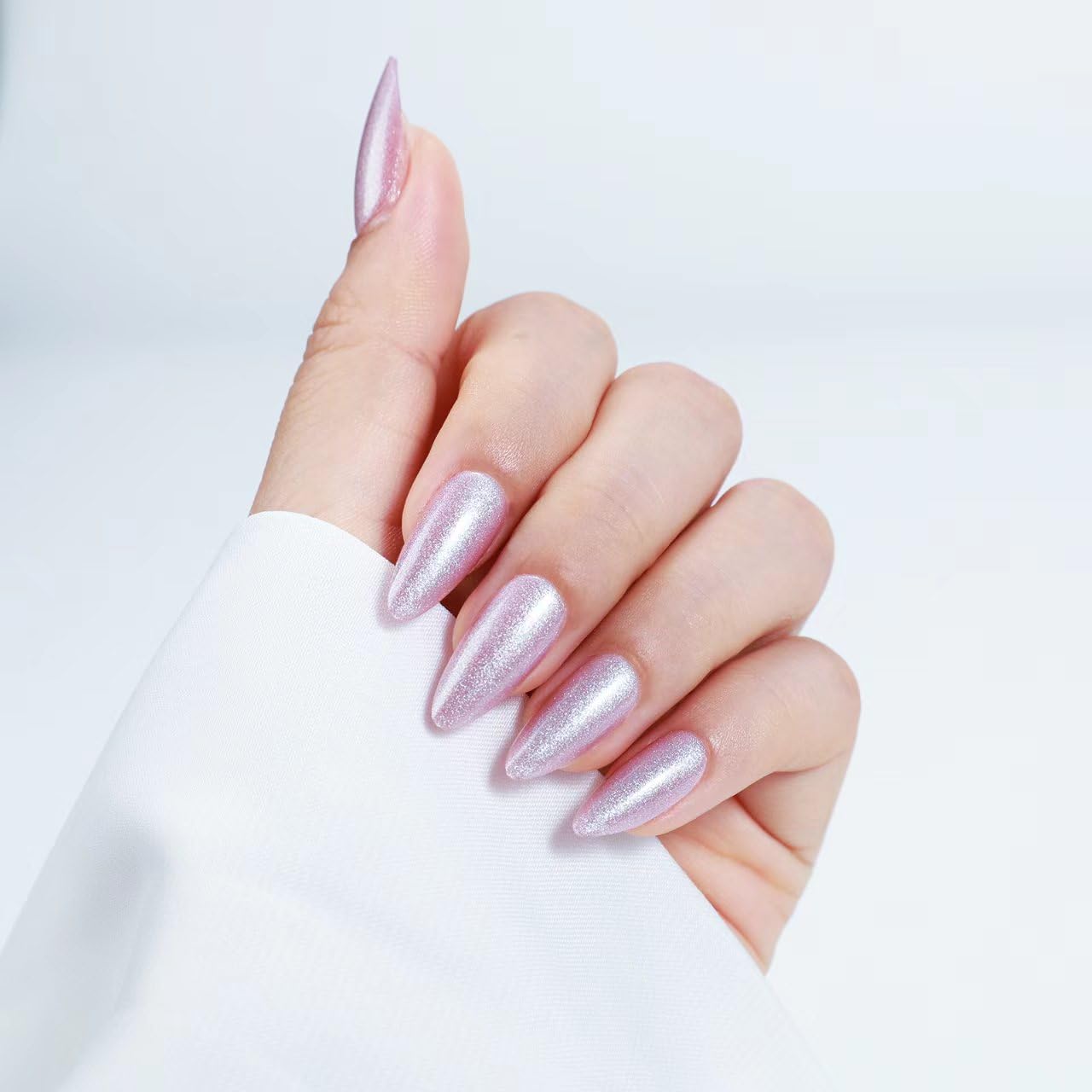 Rnker Press On Nails - Flash Silver, Almond Top gel Nails with a Glossy Glaze Finish, 15 Sizes - 30 Nail Kit with Glue
