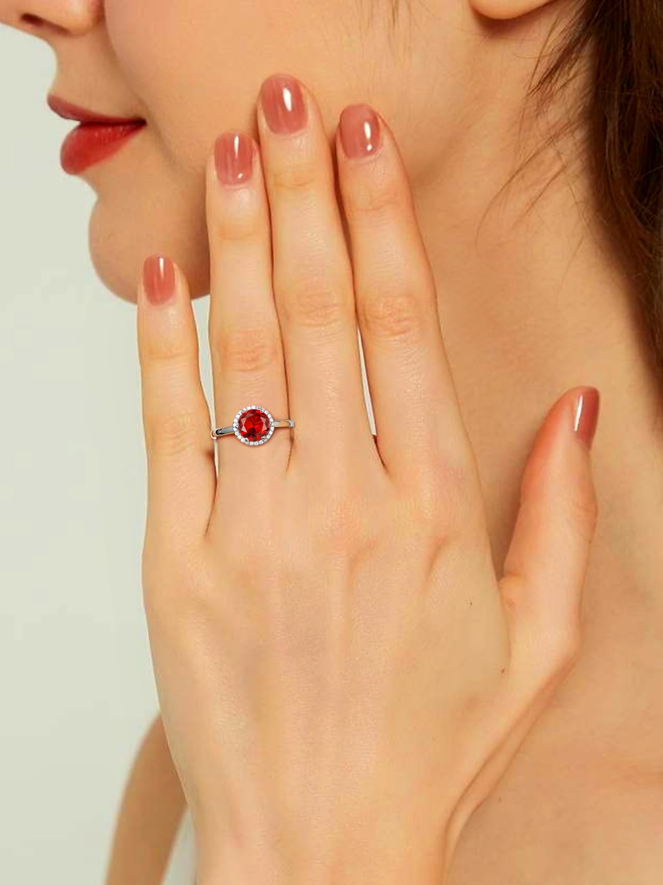 Bestyle 925 Sterling Silver Love Round Cut Gemstone Shiny Cubic Zirconia Rings, Brilliant Created July Ruby CZ Birthstone Rings for Women, Promise/Statement Ring Great Jewelry Gift