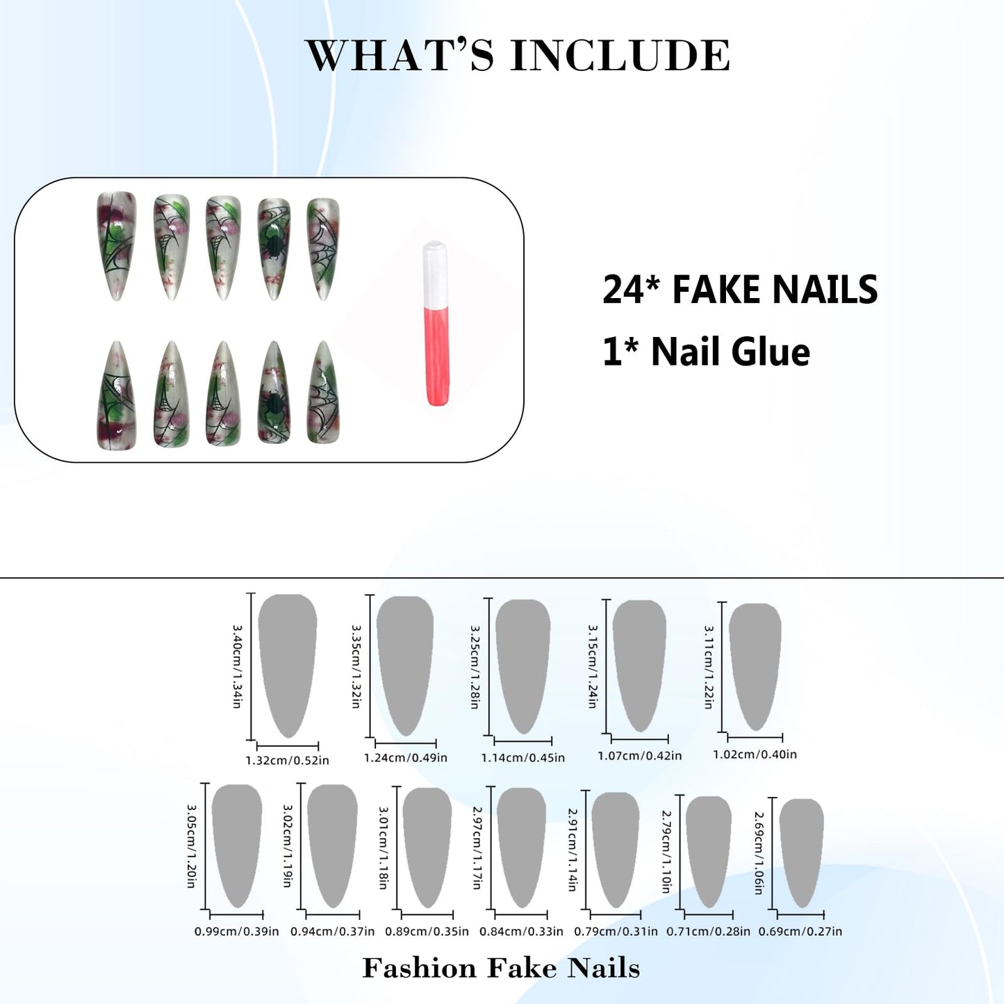 IMRAIN Press on Nails Long Stiletto Fake Nails with Spider Web Designs, Cat's Eye Glossy Glue on, Artificial, Acrylic, Full Cover False Nails for Women Manicure 24Pcs
