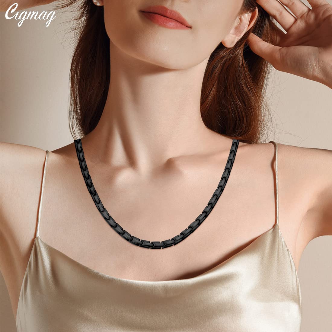Cigmag Magnetic Necklace - Titanium Necklace for Men Women Stainless Steel Ultra Strength Magnets - with Adjustable Sizing Tool and Present Box