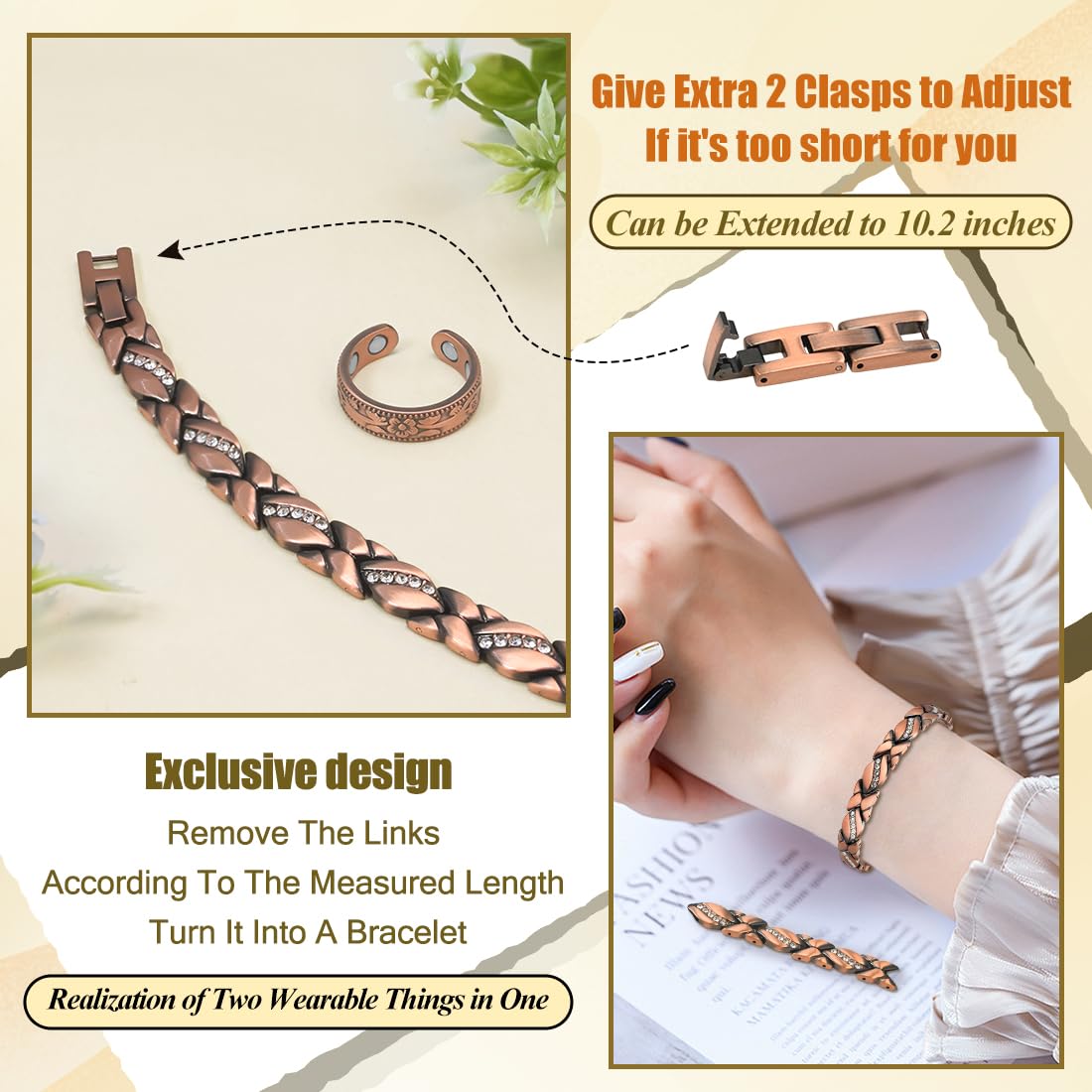Vicmag Copper Anklet for Women Magnetic Ankle Bracelet with Ultra Strength Magnets 100% Solid Copper Gift for Her (Adjustable)