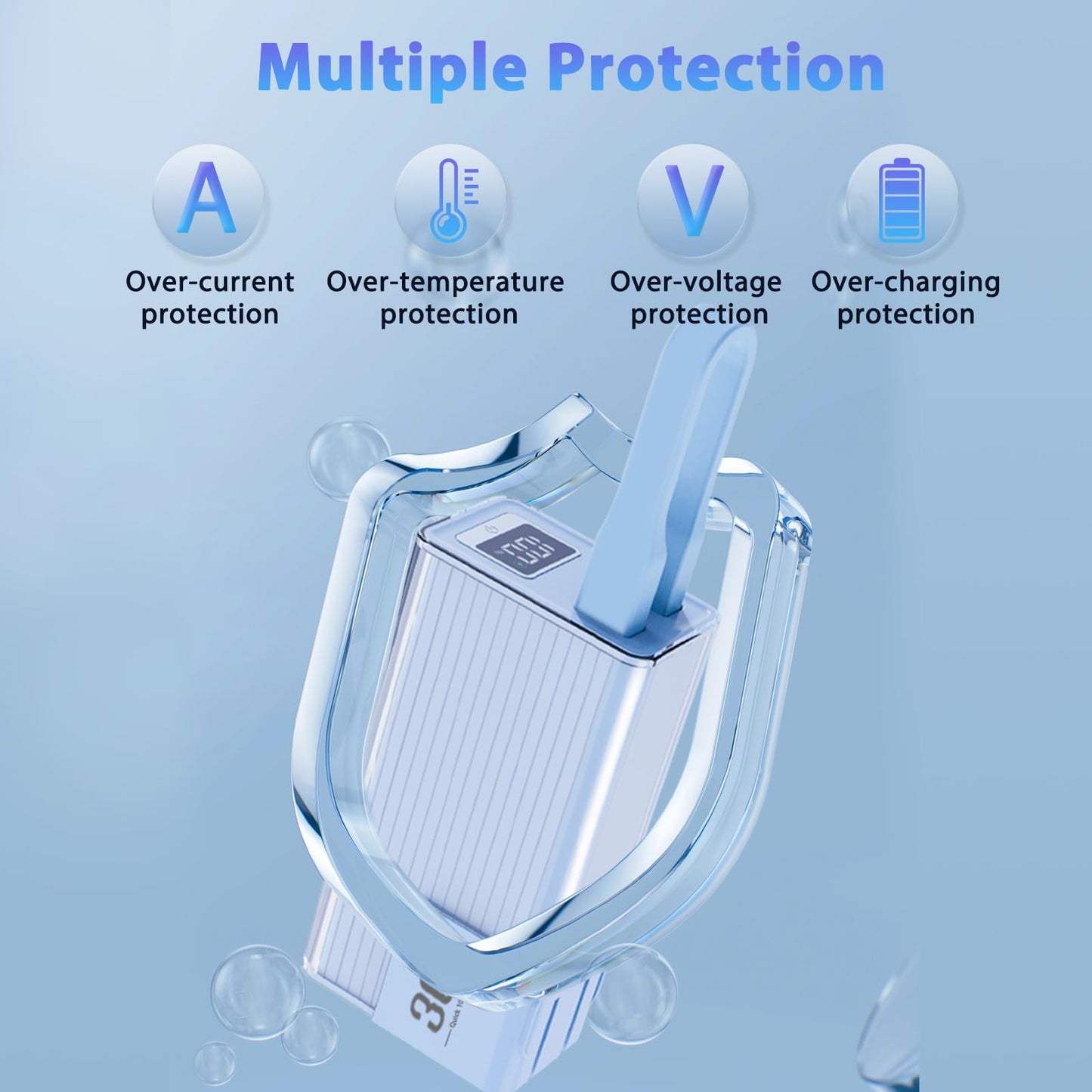 Miady Portable Charger Built-in Foldable Wall Plug, PD 30W 10000mAh Compact Power Bank has USB-C Cable&LED Display, Travel Essential Battery Pack Compatible with iPhone Galaxy SmartPhones (Cream Blue)